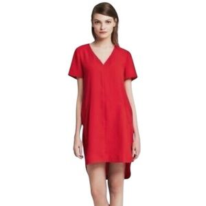 BANANA REPUBLIC Mini Dress Curved Hem Shift Red V Neck Pockets Size 2 Work Party